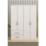 Metalia GM 080 Beyaz Dekor 4 Kapılı 2 Çekmeceli Gardırop