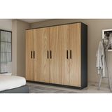 Metalia GM 087 6 Kapılı Aynasız Sonomo Antrasit Gri Siyah Kulplu Gardırop