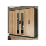 Metalia GM 088 Favorite 6 Kapılı Aynalı Sonomo Antrasit Gri Siyah Kulplu Gardırop