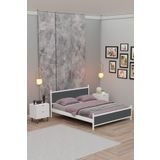 Metalia Gm 305 Modern Çift Kişilik Ahşap Metal Beyaz Antrasit Gri Karyola 150X200
