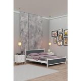 Metalia Gm 305 Modern Çift Kişilik Ahşap Metal Beyaz Antrasit Gri Karyola 160X200