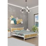 Metalia Gm 305 Modern Çift Kişilik Ahşap Metal Beyaz Atlantik Çam Karyola 150X200