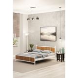 Metalia Gm 305 Modern Çift Kişilik Ahşap Metal Beyaz Ceviz Karyola 140X190