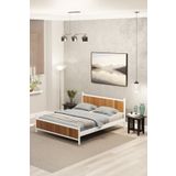 Metalia Gm 305 Modern Çift Kişilik Ahşap Metal Beyaz Ceviz Karyola 150X200