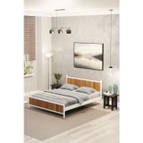 Metalia Gm 305 Modern Çift Kişilik Ahşap Metal Beyaz Ceviz Karyola 160X200