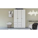Metalia GM 854 Home 3 Kapılı 2 Çekmeceli Düğme Kulplu Beyaz Gardırop