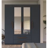 Metalia Gm815 Nisa Delüx 4 Kapı 2 Çekmeceli Aynalı Gardrop Ceviz-Antrasit
