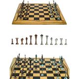 Metalicraft MC46 Büyük Boy Metal Satranç Takımı 37x37cm Doğal Ahşap Kayın Tahta – El Yapımı Antik Metal Taşlar