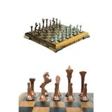 Metalicraft MC53 Satranç Takımı | El Yapımı Gerçek Ceviz Ağacı Satranç Tahtası | Antik Metal Satranç Taşları