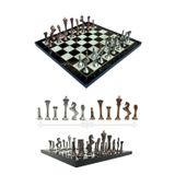 Metalicraft MC54 - Metal Satranç Takımı - 25cm Mermer Desenli Satranç Tahtası - Sertifikalı Antik Metal Taşlar