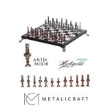 Metalicraft MC57 Antik Mısır Figürlü Metal Satranç Takımı - Mermer Desenli 25cm Tahta – El Yapımı Taşlar