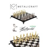 Metalicraft MC58 Uzak Doğu Figürlü Metal Satranç Takımı - Mermer Desenli 25x25 Ahşap Tahtasıyla - Lüks Hediyelik