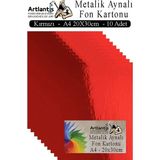 Metalik Aynalı Fon Kartonu 10 Lu A4 20X30 cm 1 Paket Okul Sınıf Dekoratif Pırıltılı Folyo Kağıt Dekoratif Anasınıfı Kreş - Kırmızı