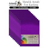 Metalik Aynalı Fon Kartonu 10 Lu A4 20X30 cm 1 Paket Okul Sınıf Dekoratif Pırıltılı Folyo Kağıt Dekoratif Anasınıfı Kreş - Mor