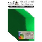 Metalik Aynalı Fon Kartonu 10 Lu A4 20X30 cm 1 Paket Okul Sınıf Dekoratif Pırıltılı Folyo Kağıt Dekoratif Anasınıfı Kreş - Yeşil