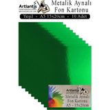 Metalik Aynalı Fon Kartonu 10 Lu A5 15X20 cm 1 Paket Okul Sınıf Dekoratif Pırıltılı Folyo Kağıt Dekoratif Anasınıfı Kreş - Yeşil