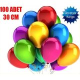 Metalik Balon Helyum Balonu Uçan Balon 100 Adet Renkli Balon Part