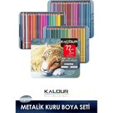 Metalik Kuru Boya Kalem Seti 72 Renk, Metal Kutulu (Defter+Blender Kalem Hediyeli) - Karışık/Çok Renkli - 20cm - yağ bazlı