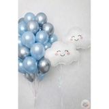 Metalik Mavi Gümüş Balon Seti 22 Parça 11 Lateks Balon & 40 Cm Folyo Bulut Açık Mavi