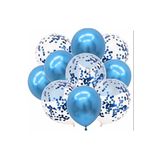 Metalik Mavi ve Mavi Konfetili Şeffaf Balon Seti