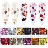 Metalik Renkli Kalpler Tırnak Süsleme Folyo Pulları Mix Nail Art