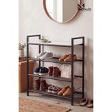 METALİZ YENİLİKÇİ TASARIMLAR Loft 4 Katlı Siyah Metal Ayakkabılık, Beyaz Ahşap Mdf Tablalı, Çok Amaçlı Ayakkabı Düzenleyici, 77x30x70 cm