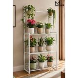 METALİZ YENİLİKÇİ TASARIMLAR Modern Beyaz 3 Katlı Metal Çiçeklik Standı Çok Amaçlı Mutfak,Kitaplık Dekoratif Lüks