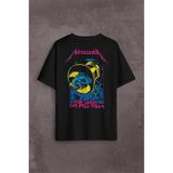 Metallica For Whom The Bell Tolls New Yeni Rock Metal Müzik Sırt Ön Baskılı Oversize Tişört Unisex T - Siyah - XL