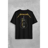 Metallica Iron Cross Gitar Sırt Ön Baskılı Oversize Tişört Unisex T-Shirt Siyah XL