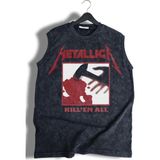 Metallica Kill'em All Yazılı Yıkamalı Kolsuz Tişört,unisex Rock Band Temalı Sıfır Kol Vintage Atlet - Siyah - 3XL