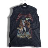 Metallica Vintage Baskılı Yıkamalı Kolsuz Tişört, Unisex Rock Band Temalı Sıfır Kollu Atlet - Siyah - 2XL