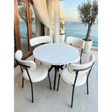 Metallion Aris Serisi 4 Kişilik Mutfak Yemek Masası Takımı – 1. Sınıf Tabla, 1. Sınıf Metal Ayak, 4 Sandalye - Beyaz - 90x90