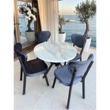 Metallion Soren Serisi Yuvarlak 90X90 cm 4 Kişilik Mutfak Masası Takımı – 1. Sınıf Masa, Baby Face Kumaş Sandalye, Metal Ayak – 4 Sandalye - Antrasit