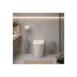 metalshop 3 Parça Banyo Seti Metal Stantlı Çöp Kovalı Wc Kağıtlık Ve Tuvalet Fırçası Kare
