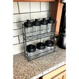Metanova Metal Standlı 7 Li Cam Kavanoz ve Baharatlık Seti Siyah Ergonomik Kullanım ve Kolay Temizlenebilir - Çok Renkli - 330 ml