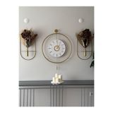 MetaQuartz Aksesuar 12-24h(Gold 5'li Elegante Set) XXL Timelles(60X80CM)-(QUARTZ MEKANİZMA)-Metal (Mobilya) Duvar Saati Gold 60 x 80