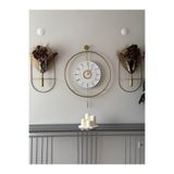 MetaQuartz Aksesuar 12-24h(Gold 5'li Elegante Set) XXL Timelles(60X80CM)-(QUARTZ MEKANİZMA)-Metal (Mobilya)Duvar Saati
