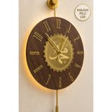 MetaQuartz Aksesuar Ahşap gold Muhammed - - Kardelen - Kablosuz Ledli (Metal) Duvar Saati