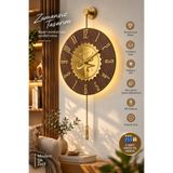 MetaQuartz Aksesuar - AhşapGold - Muhammed Kardelen -Özel Quartz Mekanizma, Kablosuz Ledli (Metal) Duvar Saati