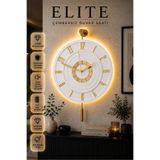 MetaQuartz Aksesuar Beyaz-Gold Kardelen 12-24 ( Pilli Led Sistemi ) Modern Dekoratif Ledli Duvar Saati