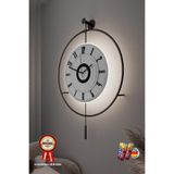 MetaQuartz Aksesuar Black Fred-xxl (60X80 CM)-(3 Pil Ile Gelir) Led Kristal - Modern Metal Duvar Saati siyah 60 x 80