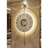 MetaQuartz Aksesuar Büyük Boy (50X75 cm ) - Gold Çember Kadran Göbek (Özel Quartz Mekanizmalı)(Pilli LED ) Metal Dekoratif Duvar Saati - 50 x 75 cm