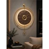 Metaquartz Aksesuar Büyük Boy 50x75cm Quartz Mekanizma Ispanyol Orbit Time , Metal Ahşap Duvar Saati Gold,
