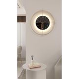 MetaQuartz Aksesuar Büyük Boy (55 * 55 CM) Gold Deluxe Ledli(PİLLİ) - Siyah Göbek - Modern Dekoratif Metal Duvar Saati GoldSiyah50 55 x 55