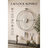 MetaQuartz Aksesuar Büyük Boy -Gümüş - Laclock Konikli - Şeffaf Tamperli Cam - Kırılmaz Metal Duvar Saati