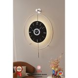 MetaQuartz Aksesuar Büyük Boy Gümüş Siyah Göbek - (BÜYÜK BOY)-pilli Led Sistemi(3 ADET PİL YANINDA) Duvar Saati Krom 50 x 75