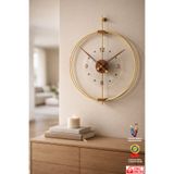 MetaQuartz Aksesuar Büyük Boy Rosa - Gold-Ceviz Premium - (Kırılmaz TAMPER Cam) Lüks Büyük Sessiz Duvar Saati