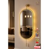 MetaQuartz Aksesuar Büyük Boy Serenity Gold Kablosuz Pilli (PİL HEDİYELİ) Ledli Lüks Ayna - Modern Ledli Duvar Aynası 30 x 80 CM