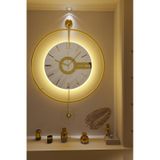MetaQuartz Aksesuar Büyük Boy(50*75 cm)Gold Elit Three (PİLLİ LED SİSTEMİ) , Modern Dekoratif Metal Duvar Saati