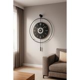 MetaQuartz Aksesuar Büyük Boy(50*75CM)- Pilli Led-Kadranlı Siyah Çember Siyah Abs Göbek-modern Metal Ledli Duvar Saati